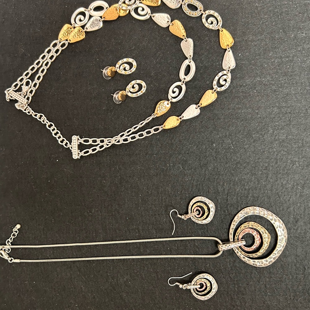 2 Sets of Silver/Gold Necklaces and Earrings